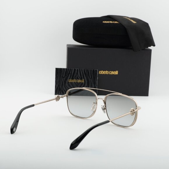 Roberto Cavalli SRC059M 8FFX Sunglasses Gold Square Frame, Grey Lenses